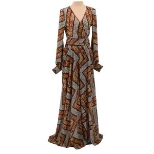 Va Va Voom Leopard Chevron Maxi Dress Womens Size S Wedding Guest Long Sleeve